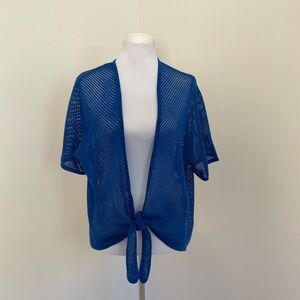 Alfred Dunner Vibrant Blue Mesh Short Sleeve Cardigan Sweater